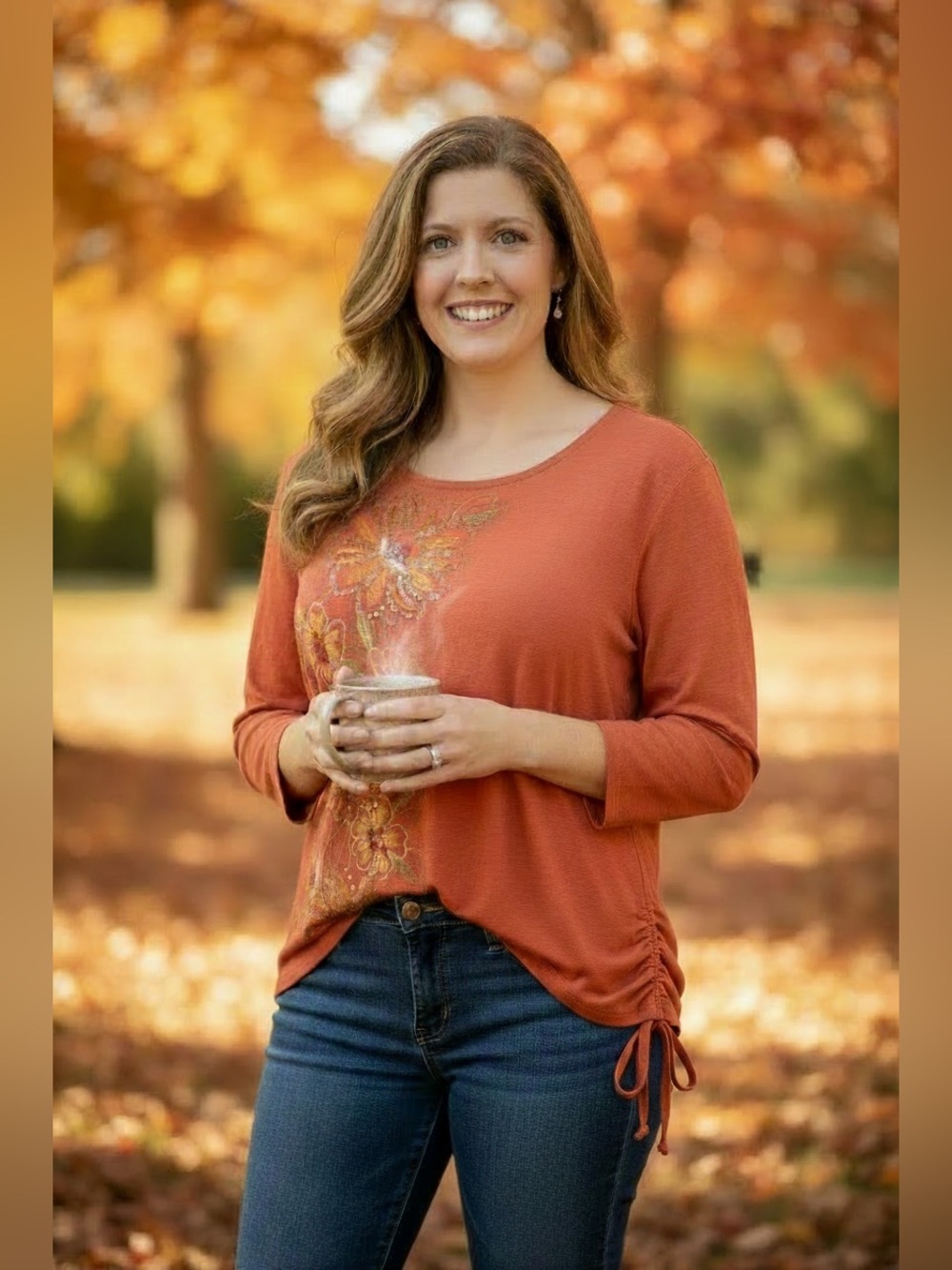 Alfred Dunner Papaya Colored Floral Embroidered Tunic